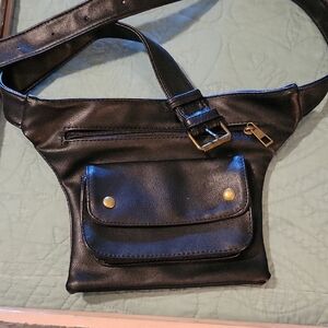 Black Leather Belt Bag
